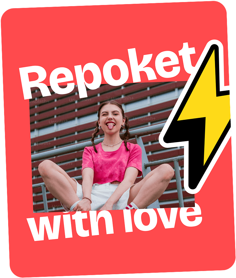 Red card with 'Repocket with love' text and lightning bolt