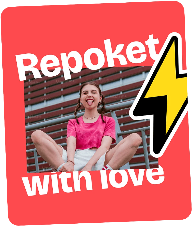 Red card with 'Repocket with love' text and lightning bolt